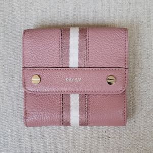 Bally Small Wallet Purse Pink Leather Stripe